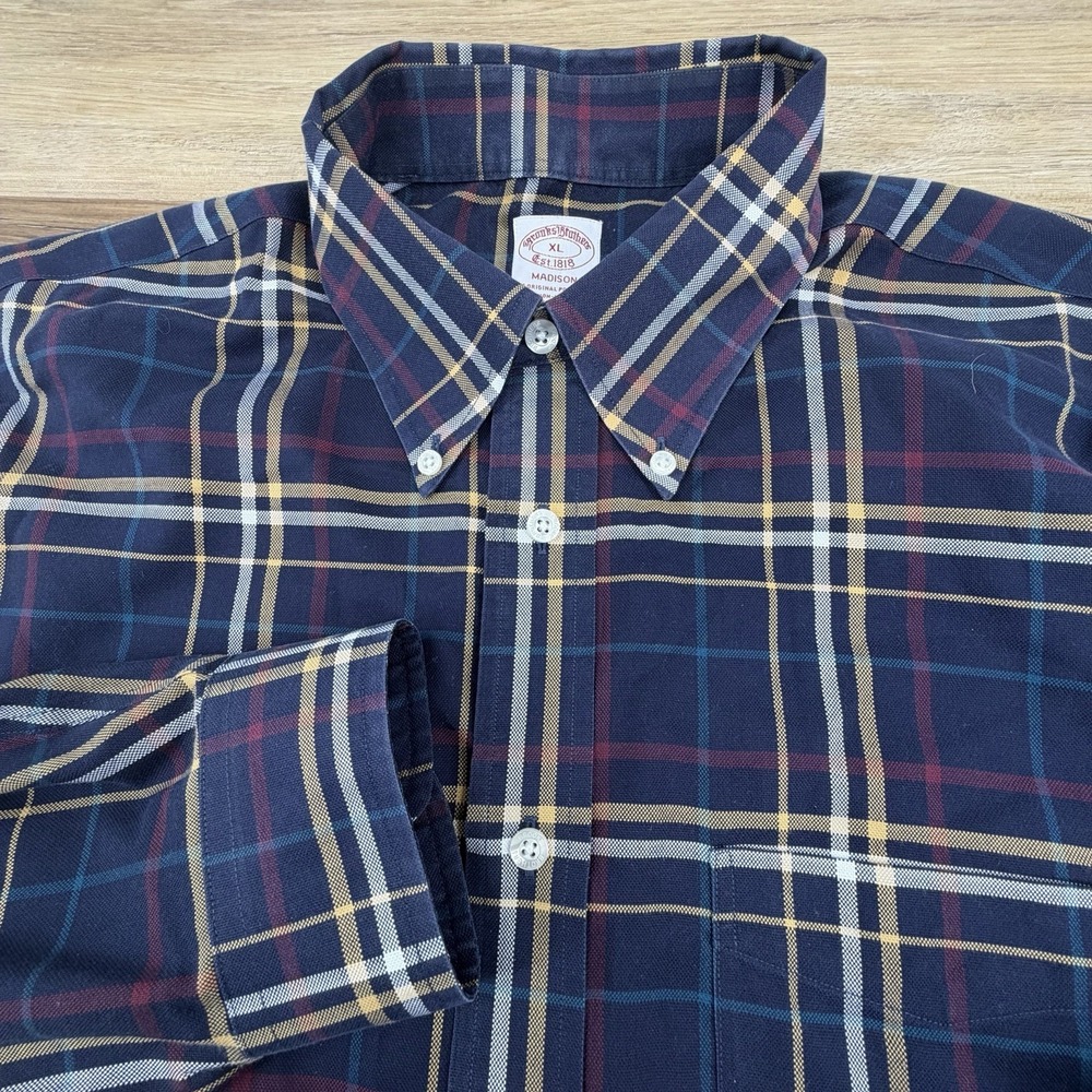 Brooks‎ Brothers Men 1818 Original Polo Shirt Madison XL Stretch Plaid Navy